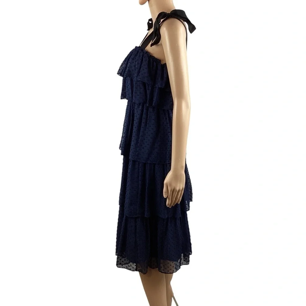 J.Crew Tiered Swiss Dot Tie Shoulder Dress Size 0 Blue